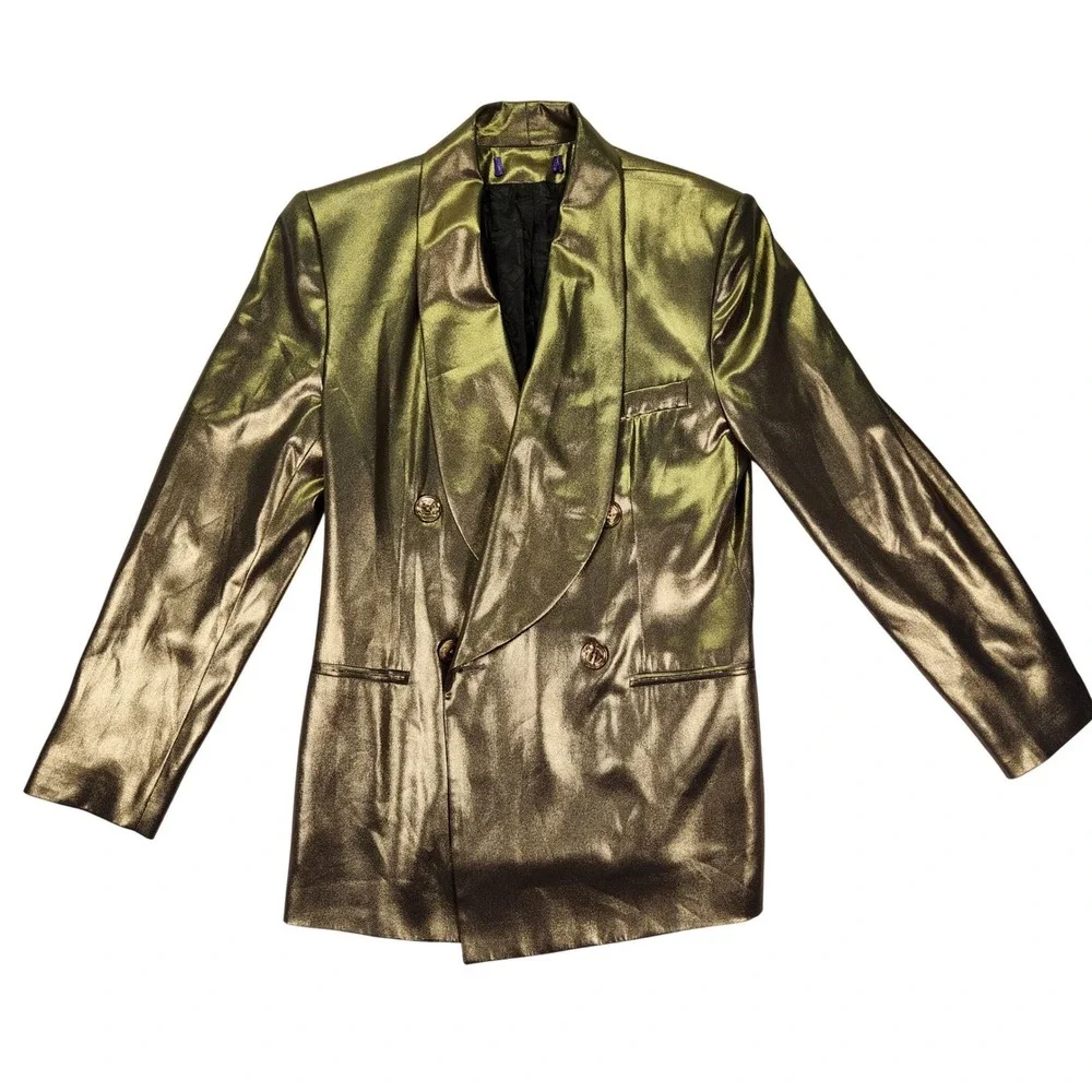 Ralph Lauren Collection‎ Gold Metallic Double Breasted Runway Blazer Italy 6/8